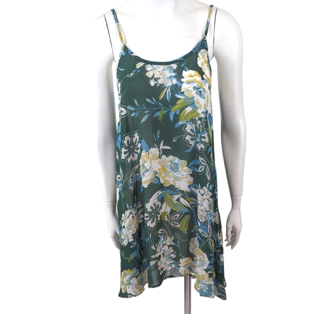 Free People Sheer Floral Mini Dress Coverup Tunic Top Womens XS Green Tank Top